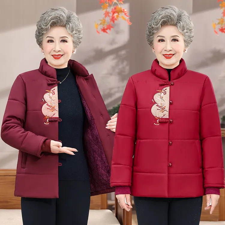 老年女装常规厚款棉衣加绒保暖80岁老太太时尚洋气奶奶装宽松上衣