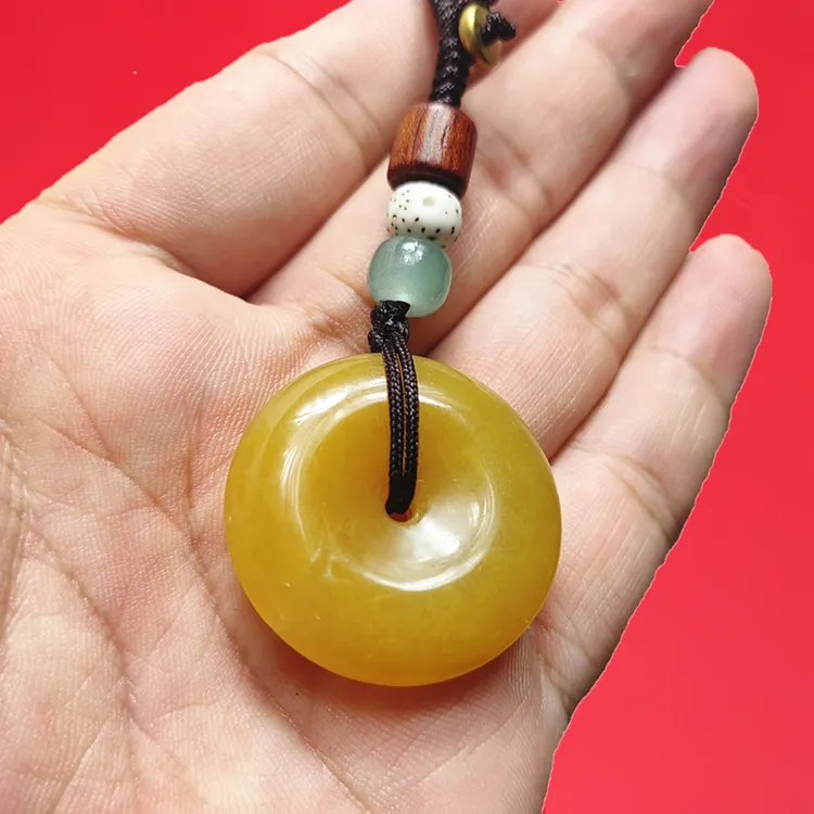 金丝玉平安扣钥匙扣挂饰新疆天然玉石挂绳链汽车钥匙挂件男女款