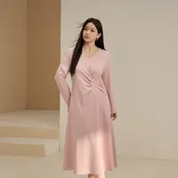 【优雅轻熟风】纤莉秀E秋款大码女装气质V领收腰显瘦连衣裙QK3458