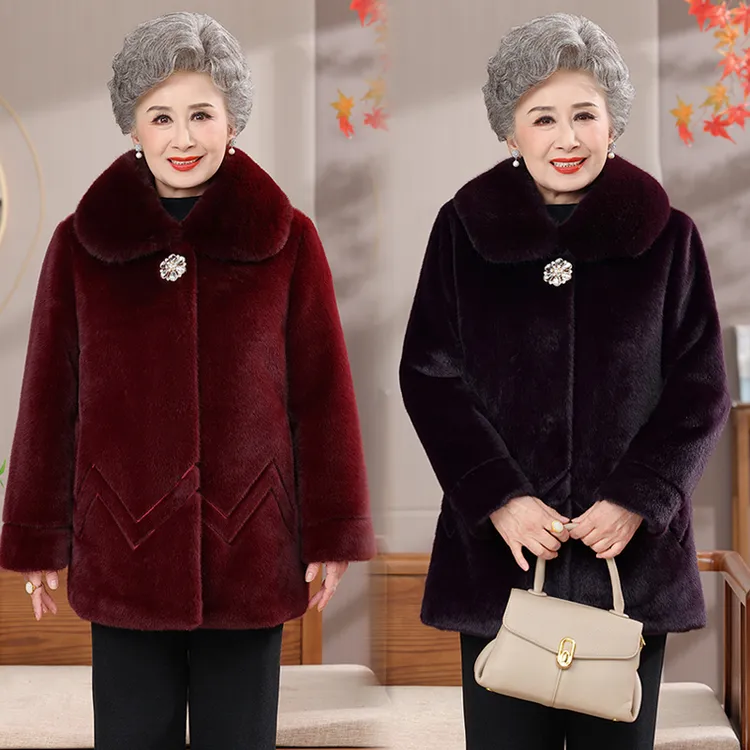 2025年冬季中老年人加绒棉服加绒加厚奶奶装外套妈妈装大毛领