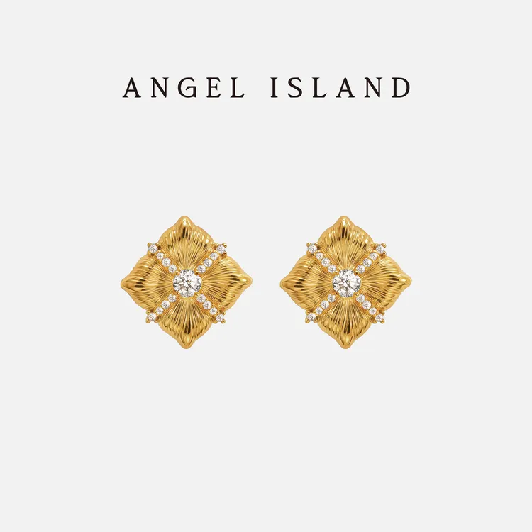 ANGEL ISLAND/天使岛屿 铜合金合成锆石耳饰 明星同款 小方糖耳钉