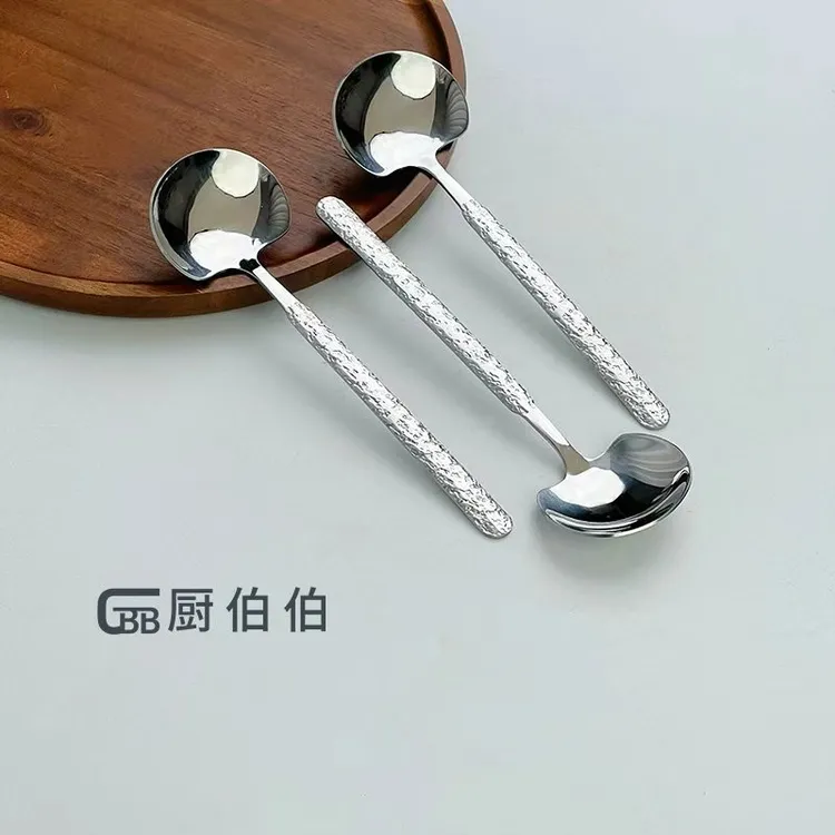 【拍一发三】锤纹蘑菇勺不锈钢家用勺子吃饭勺