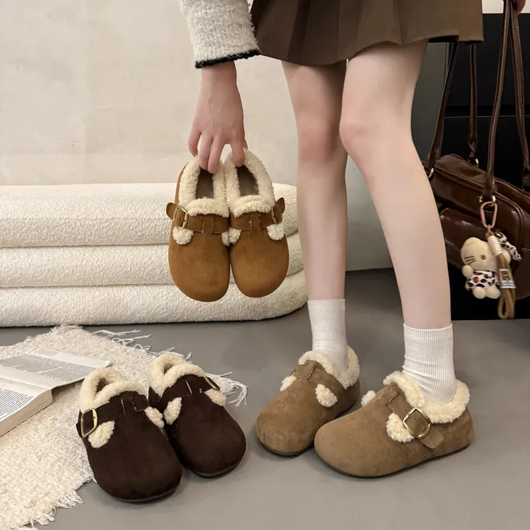 【现货现发】内增高5CM一脚蹬羊羔毛绒勃肯棉鞋女2025秋款保暖棉鞋