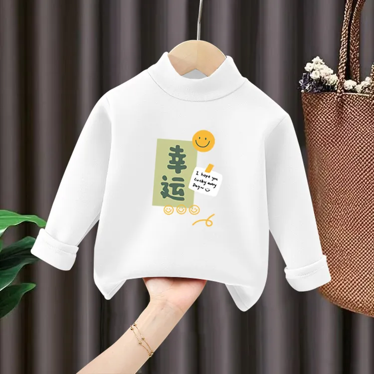 儿童秋冬德绒打底衫中大童冬天新款保暖长袖卡通印花休闲上衣童装