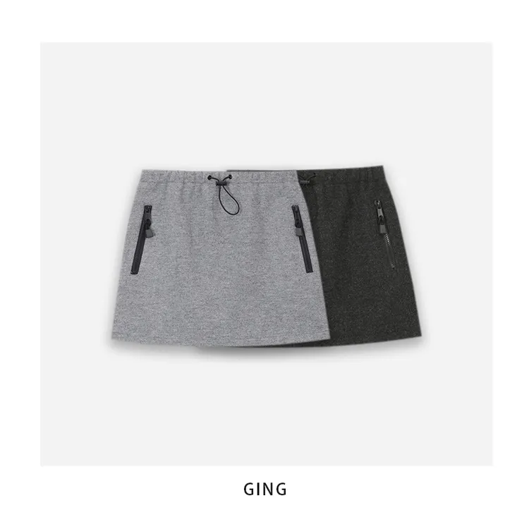 【天丝绵羊毛】新款"运动"抽绳高腰百搭休闲短款减龄松紧A字裙2067#商品图