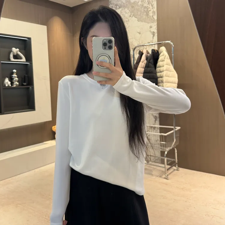 宿慕SUMU 纯色简约百搭圆领磨毛长袖T恤 10-10新款打底衫上衣9766