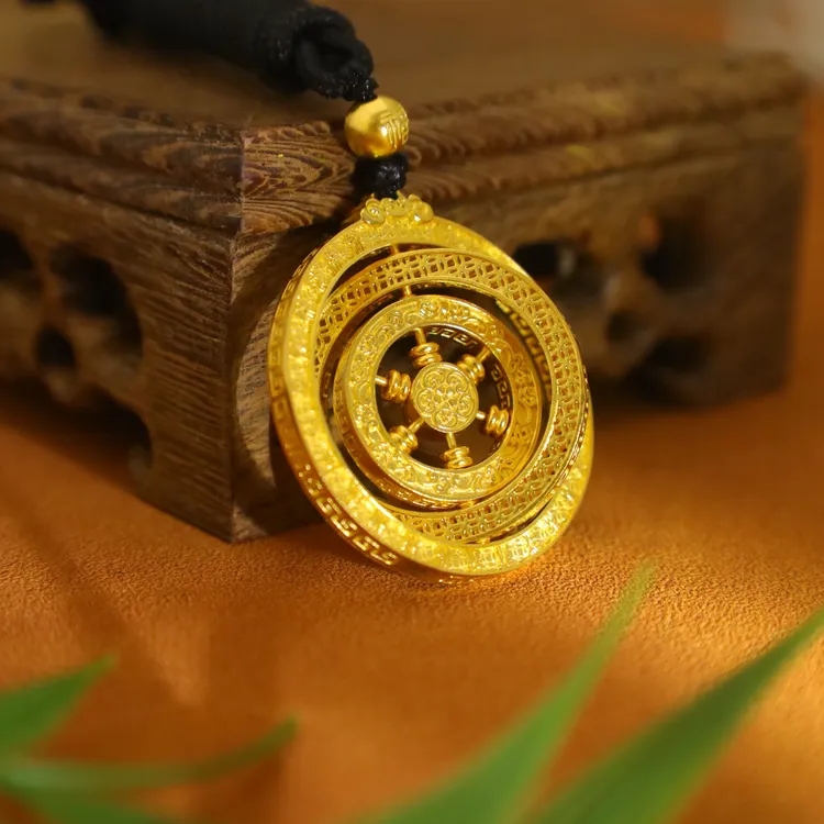1139/克【招财纳福】天地人和古法金黄金手工錾刻足金999吊坠项链