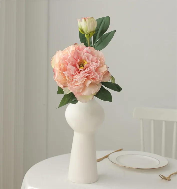 轻奢高档焦边牡丹仿真花假花家居摆设客厅餐桌桌面玄关摆件装饰品