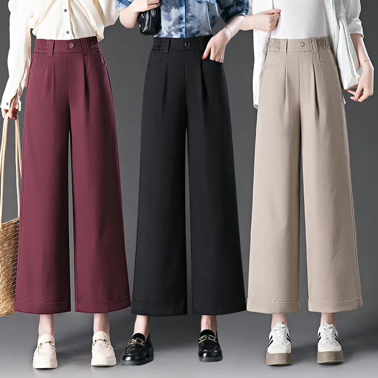 2025春夏季新款阔腿休闲女士高腰小个子中年妈妈春秋直筒九分裤子