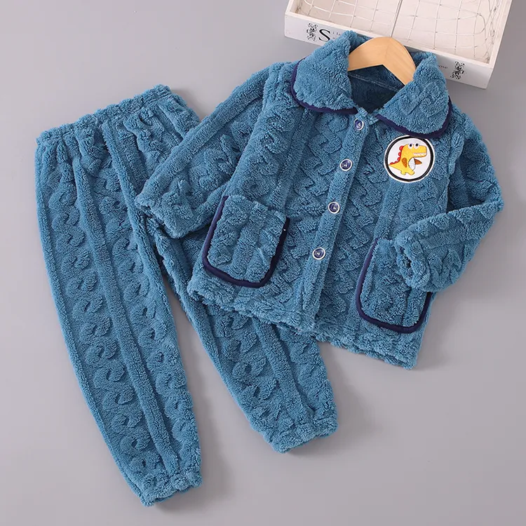 儿童珊瑚绒睡衣秋冬季男童女童亲子法兰绒宝宝男孩加厚家居服套装