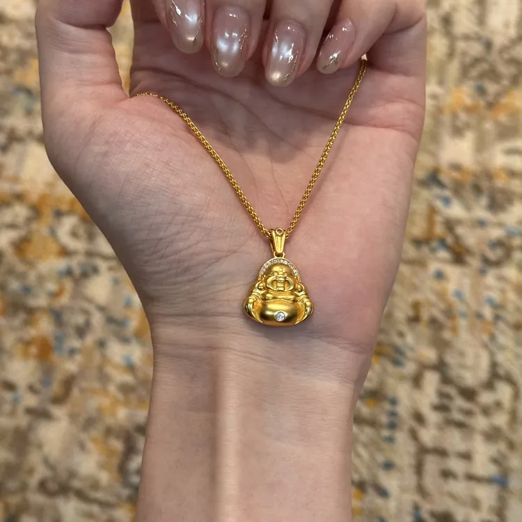铜合金项链 「笑面佛公」镀k金古法高定mini弥勒佛X003（9克➕）