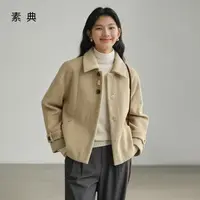 素典【燕麦时刻】复古撞色扣翻领毛呢外套冬季气质羊毛大衣5376