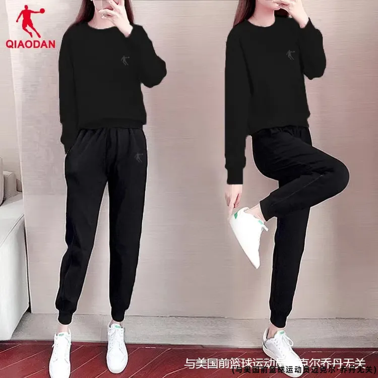 乔丹运动套装女2025冬季新款透气宽松长袖束脚长裤跑步官方两件套