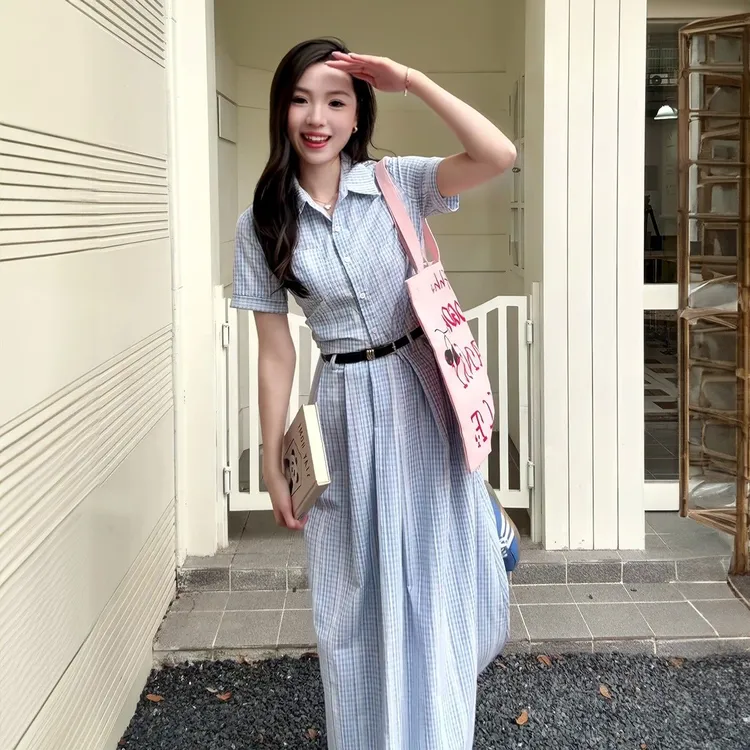 法式条纹连衣裙女装夏季新款收腰显瘦气质短袖