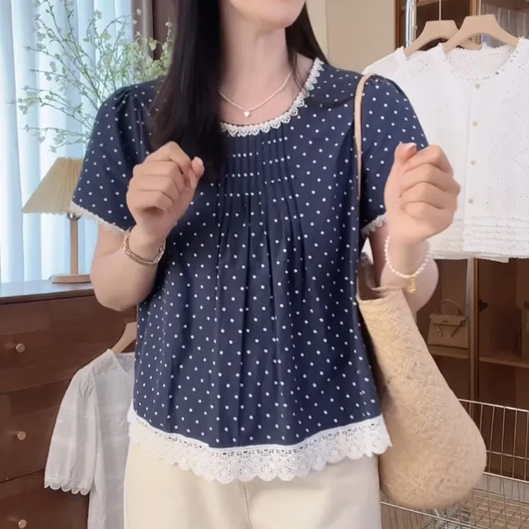 夏季上新韩版时尚百搭蕾丝拼接波点通勤显瘦衬衫LK2503560