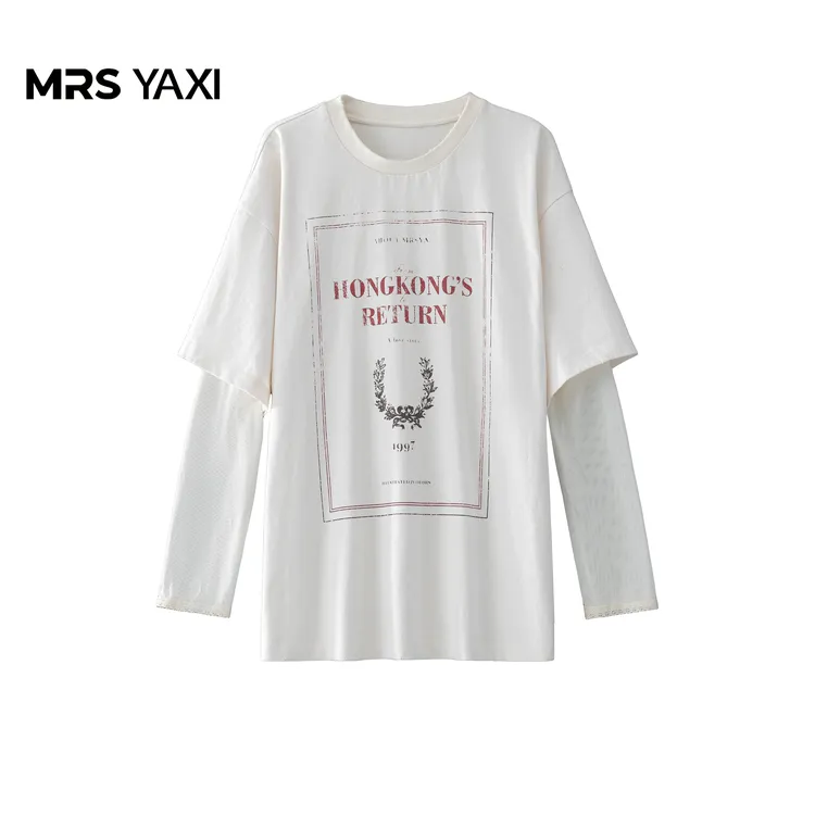 Mrsyaxi蕾丝拼接设计感T恤YX5081902