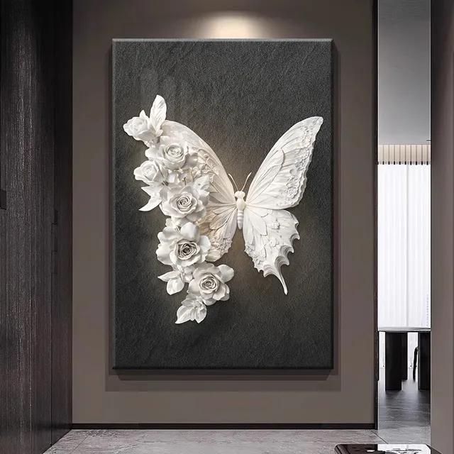【致韬】宅寂风黑白蝴蝶玄关装饰画沙发背景墙壁挂画客厅背景墙挂画