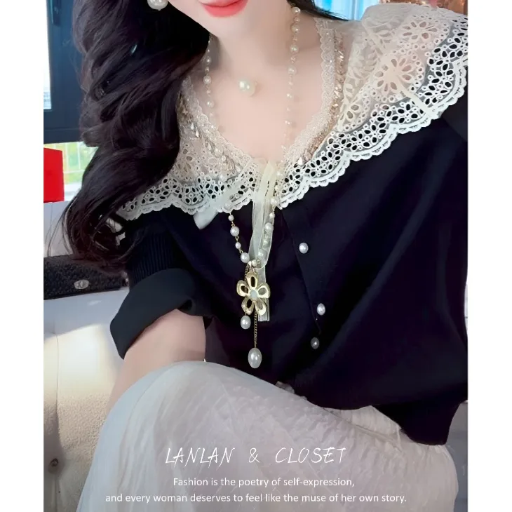 针织毛衣开衫扣子气质女款【COCO】上衣衬衣半身百褶纱网纱裙套装