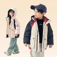 新款洋气撞色连帽防风保暖秋冬拼色童装羽绒服W035
