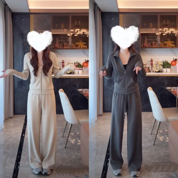 2025秋季新款韩版减龄洋气气质连帽显瘦显白休闲宽松时尚运动套装