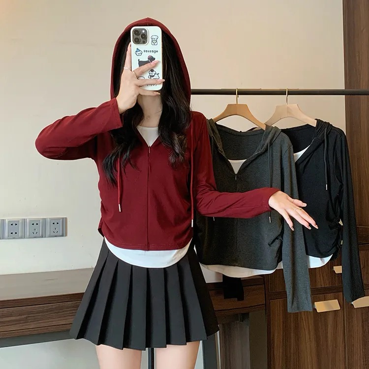 2025秋装新款胖mm大码女学院风休闲显瘦连帽百搭上衣T恤20348