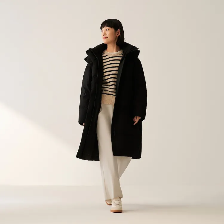 无印良品 MUJI 不易沾水厚羽绒长大衣连帽中长款保暖冬季羽绒服