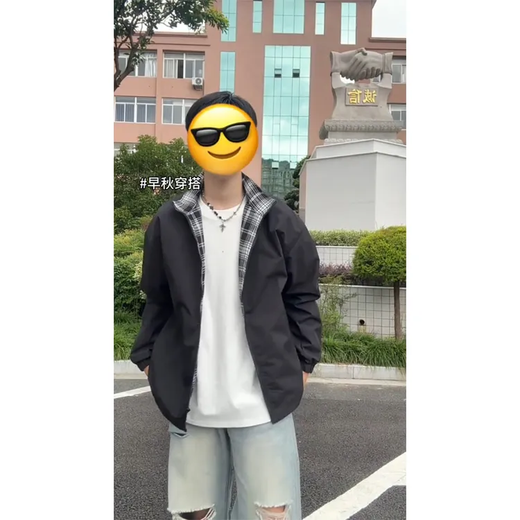 fitcheck格子拼接夹克男春秋季少年感学生情侣装上衣美式休闲外套