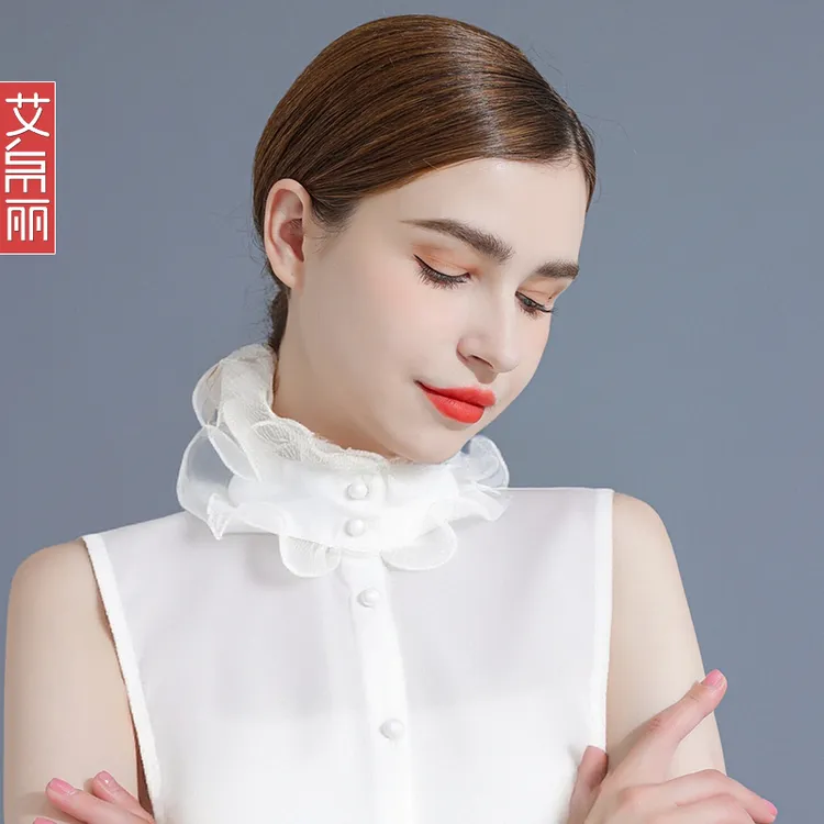 雪纺甜美荷叶边法式洛可可风白色浪漫宫廷花苞领假领子衬衫假衣领