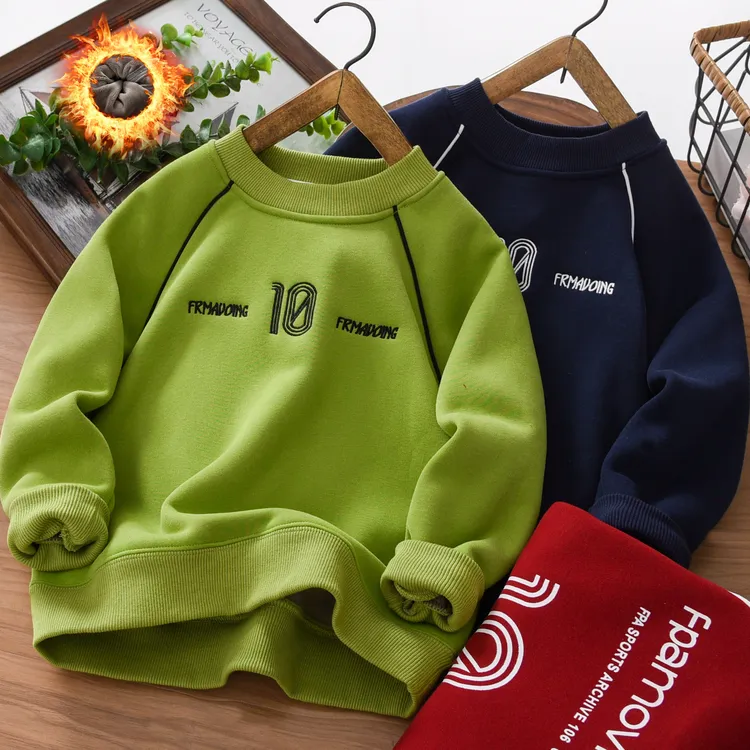 男童加绒卫衣冬季2025新款中大童加厚一体绒男孩儿童装刺绣长袖潮