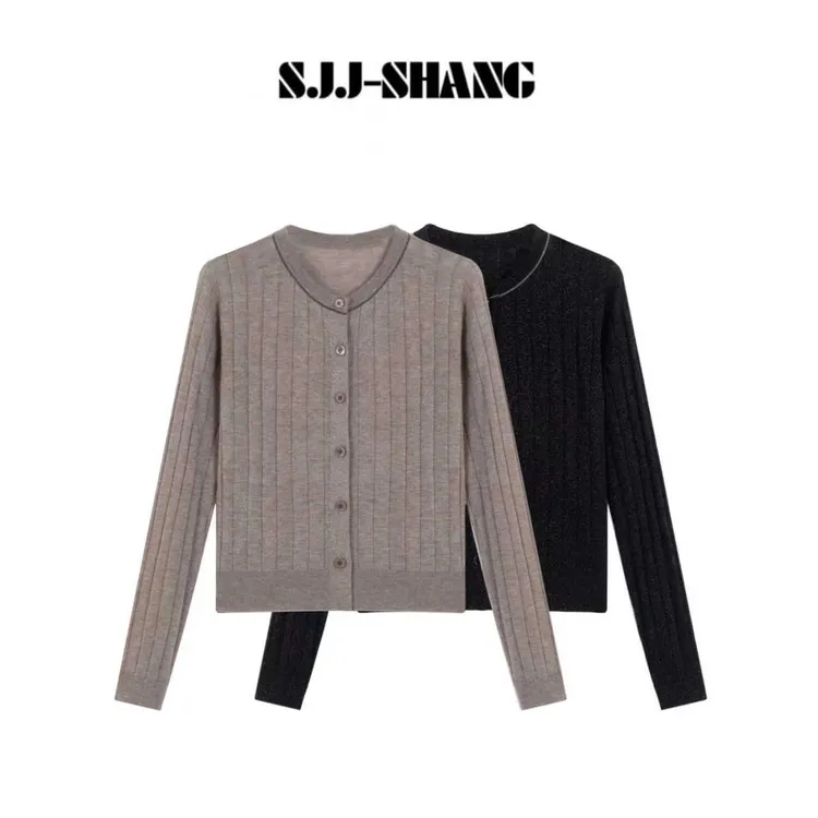 SJJ-SHANG【柔纹】25早秋monili钉珠bc羊毛细闪开衫q135276p