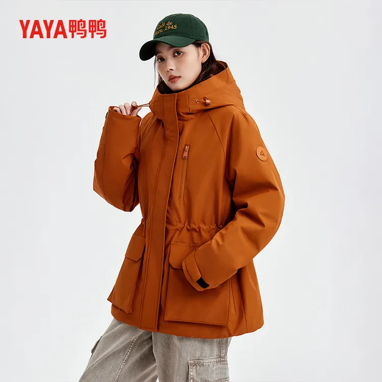 YAYA/鸭鸭羽绒服女款中长款派克新款时尚洋气百搭女装YE5B609825H