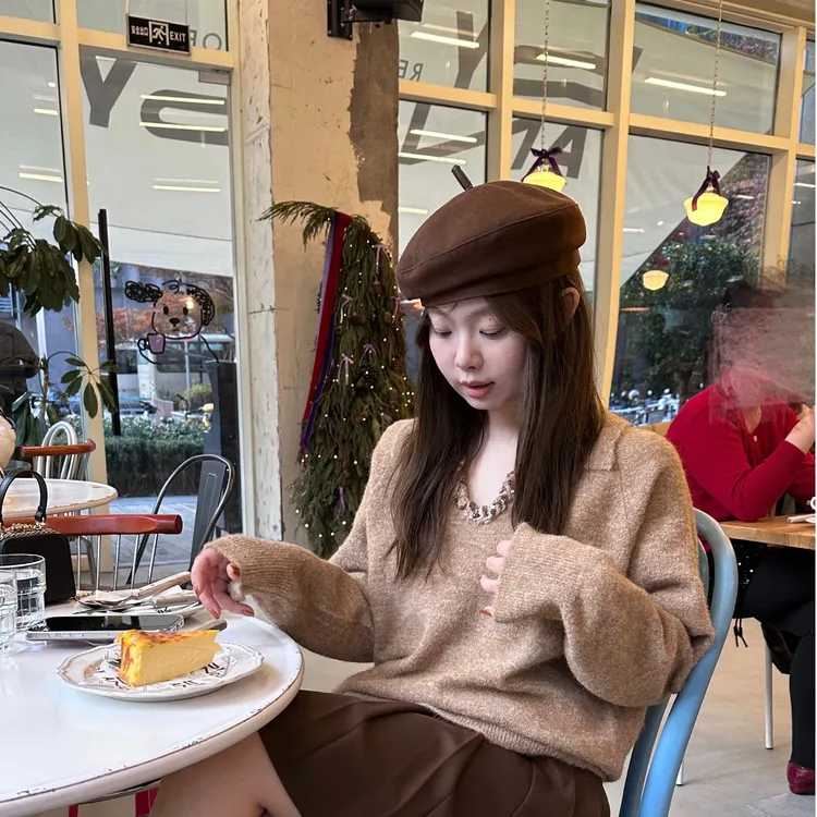 晶咕【琥珀】复古百搭慵懒风温柔韩版高级翻领针织上衣