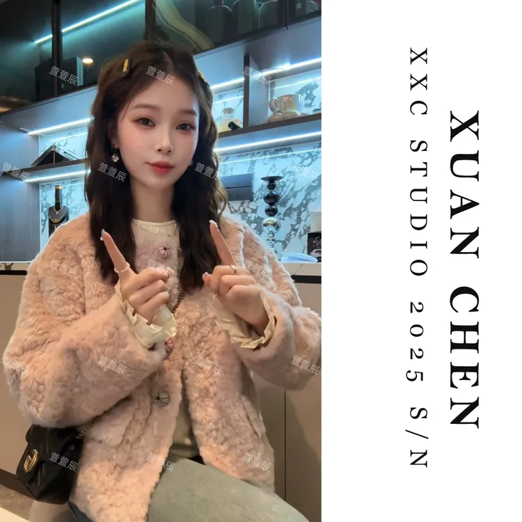 【云朵思绪】女士网红款外套洋气高贵上衣小个子秋冬毛毛外套#9051