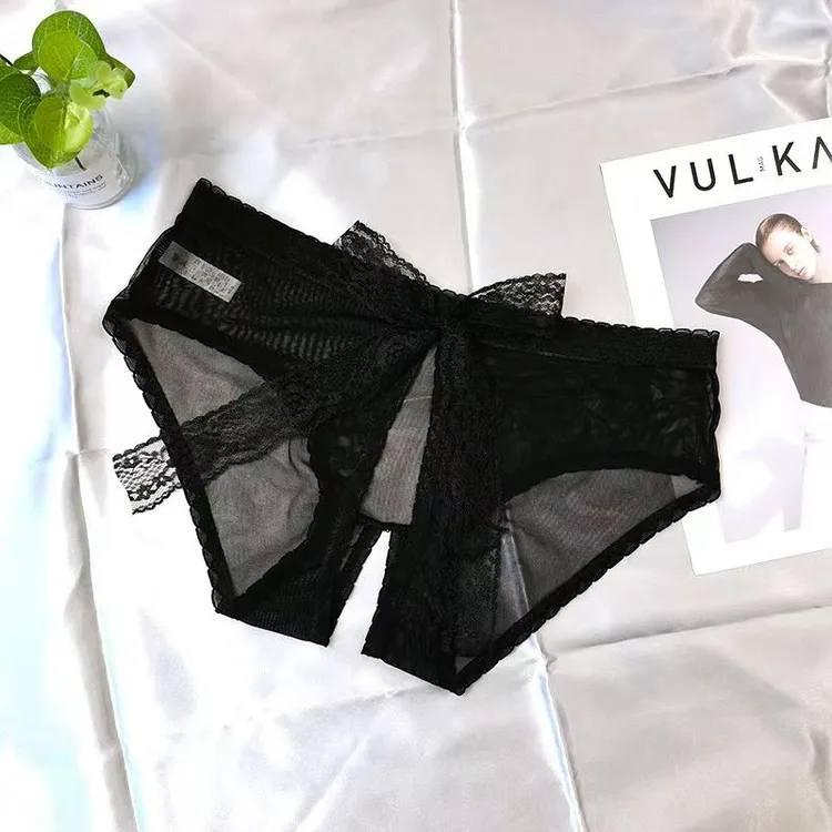 250斤纯欲风蕾丝蝴蝶结高腰大码女士透气三角内裤性感时尚镂空
