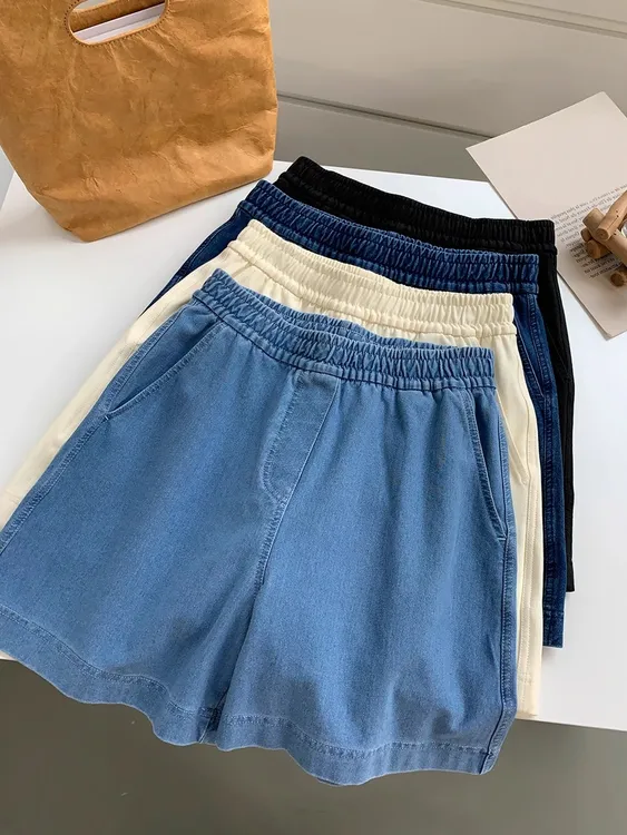 宽松休闲牛仔短裤女夏季轻氧舒适高腰A字阔腿裤高弹显瘦百搭热裤