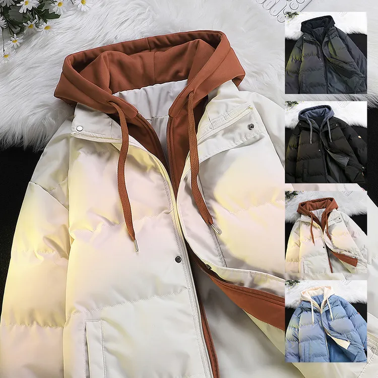 假两件连帽棉服男士秋冬季加厚保暖宽松休闲潮牌外套棉袄