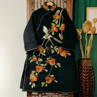 （LS433-2) 凤徕兮定制黑色福禄底柿柿如意刺绣盘扣立领太太服  棉