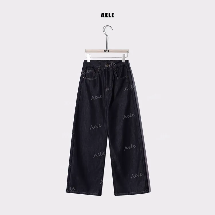 AELE【小翘臀】秋冬休闲复古简约垂感宽松直筒牛仔裤 K855 3522 AD