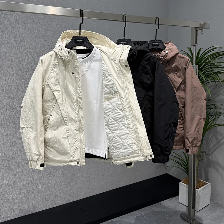 2025秋冬新款连帽加棉加厚外套男士潮牌宽松加厚休闲工装夹克棉衣