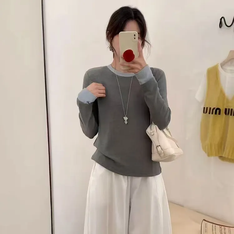 【丹姐家~假两件拼接T恤】秋季修身显瘦内搭打底衫