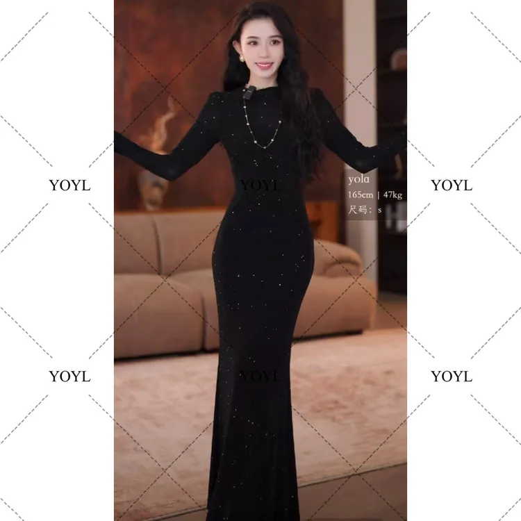 【yola】星璨秋冬新款高级法式气质显瘦鱼尾连衣裙-YL11895