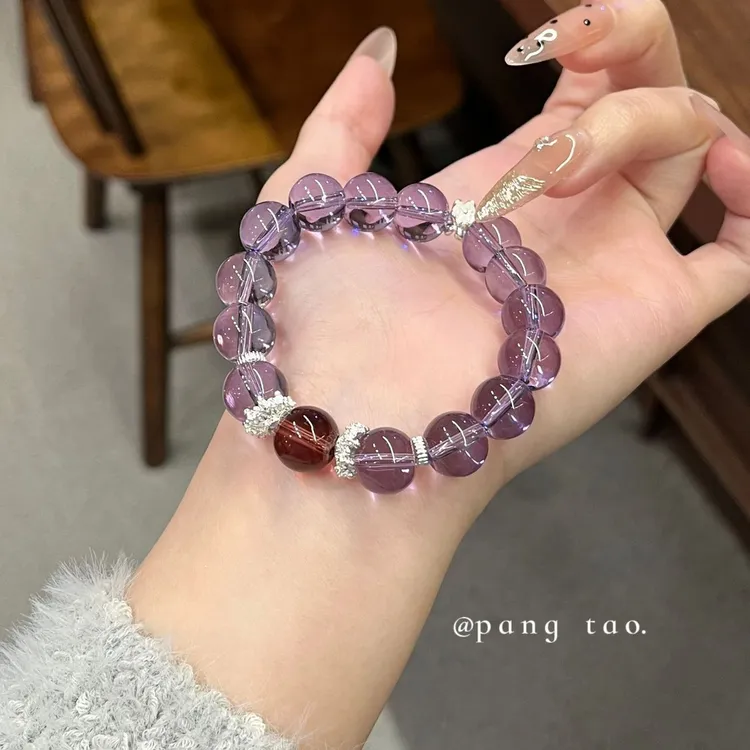 小桃花紫水晶手串女ins设计轻奢高级感紫阿赛手串闺蜜生日礼物