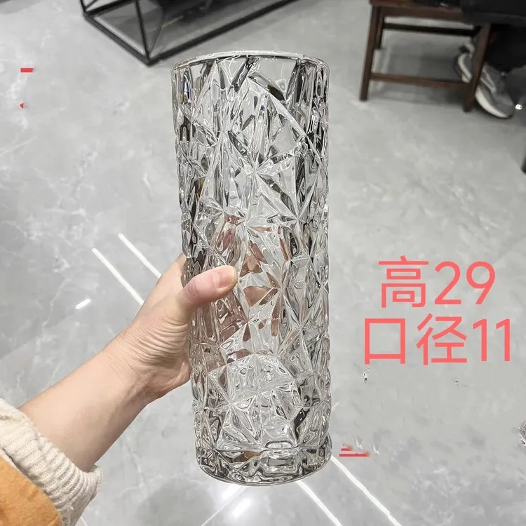 加厚花瓶水养富贵竹玫瑰百合干花插花摆件大号客厅北欧瓶玻璃透明