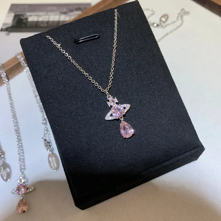 钛钢项链 【1:1对版】西太后土星项链粉钻人鱼泪水滴项链轻奢锁骨链