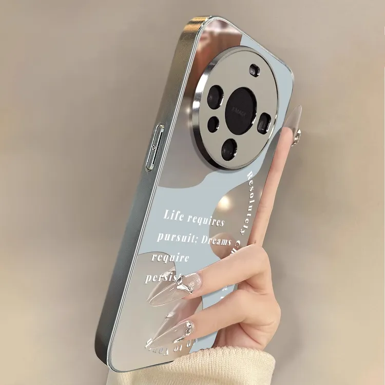 适用华为mate70pro手机壳镜面几何英文Mate60全包50E创意防摔小众