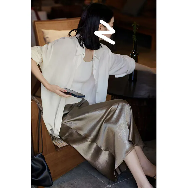 现货【松紧腰+拉链+侧开叉】2个裙长裙缎面半身裙高品质春夏