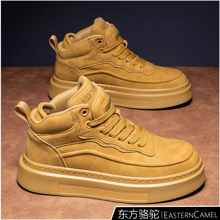 东方骆驼高帮男鞋秋冬爆款复古舒适休闲板鞋厚底男士棕色网红潮鞋