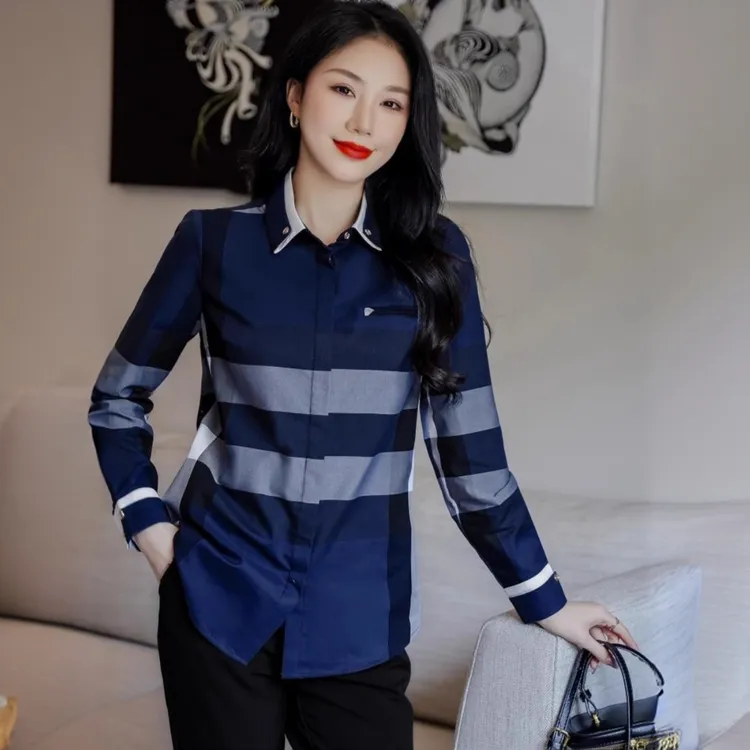 欧美B家衬衣专柜正品高品质气质格子女衬衫律师职业装衬衫122550