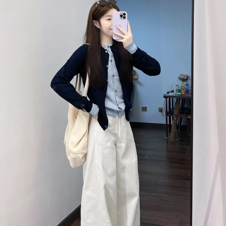 韩系撞色假两件针织开衫女早秋设计感毛衣外套秋冬时尚高级感上衣