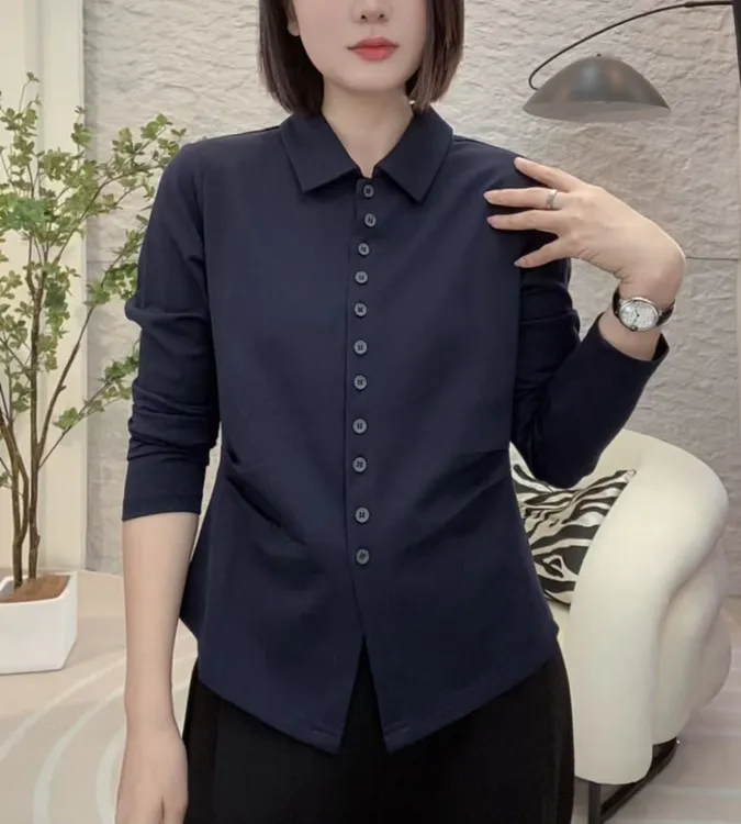 2025可开衫6扣秋装简约收腰衬衫女气质百搭上衣衬衣